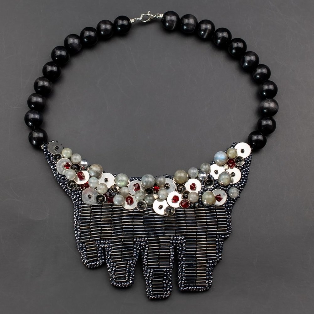 Super chunky short beadwork necklace, ooak unusual handmade necklace
